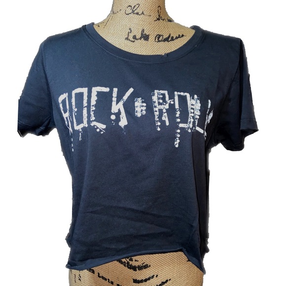 Distressed Black Crop Top Tee - Picture 2 of 3